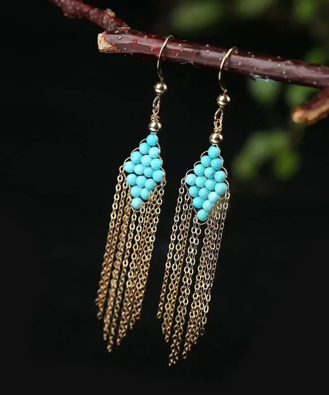 14K Gold Turquoise Tassel Drop Earrings