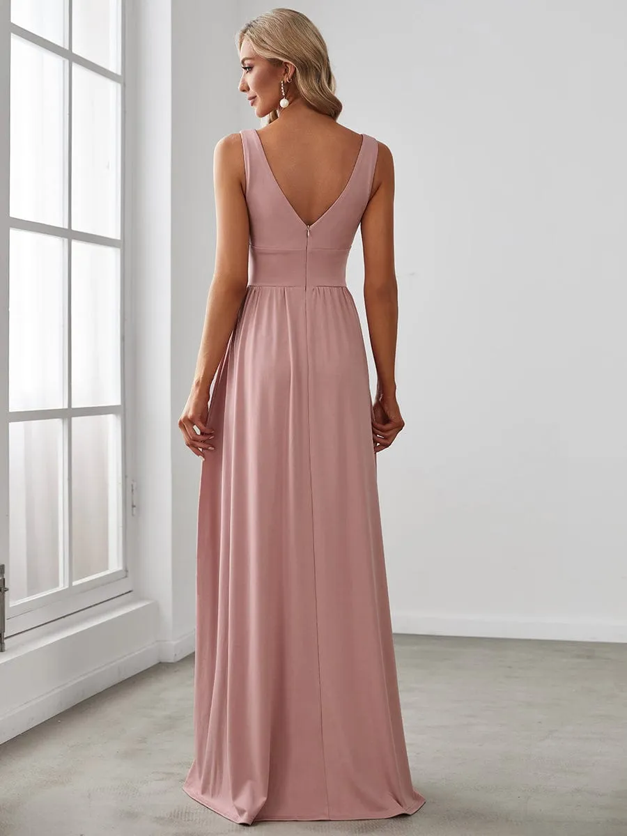 A Line Sleeveless Bridesmaid Dresses with Deep V Neck - Elegant and Stylish