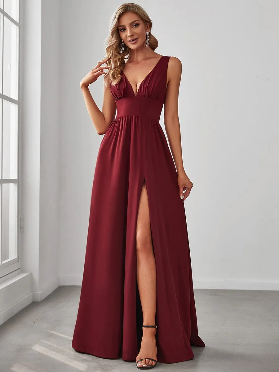 A Line Sleeveless Bridesmaid Dresses with Deep V Neck - Elegant and Stylish