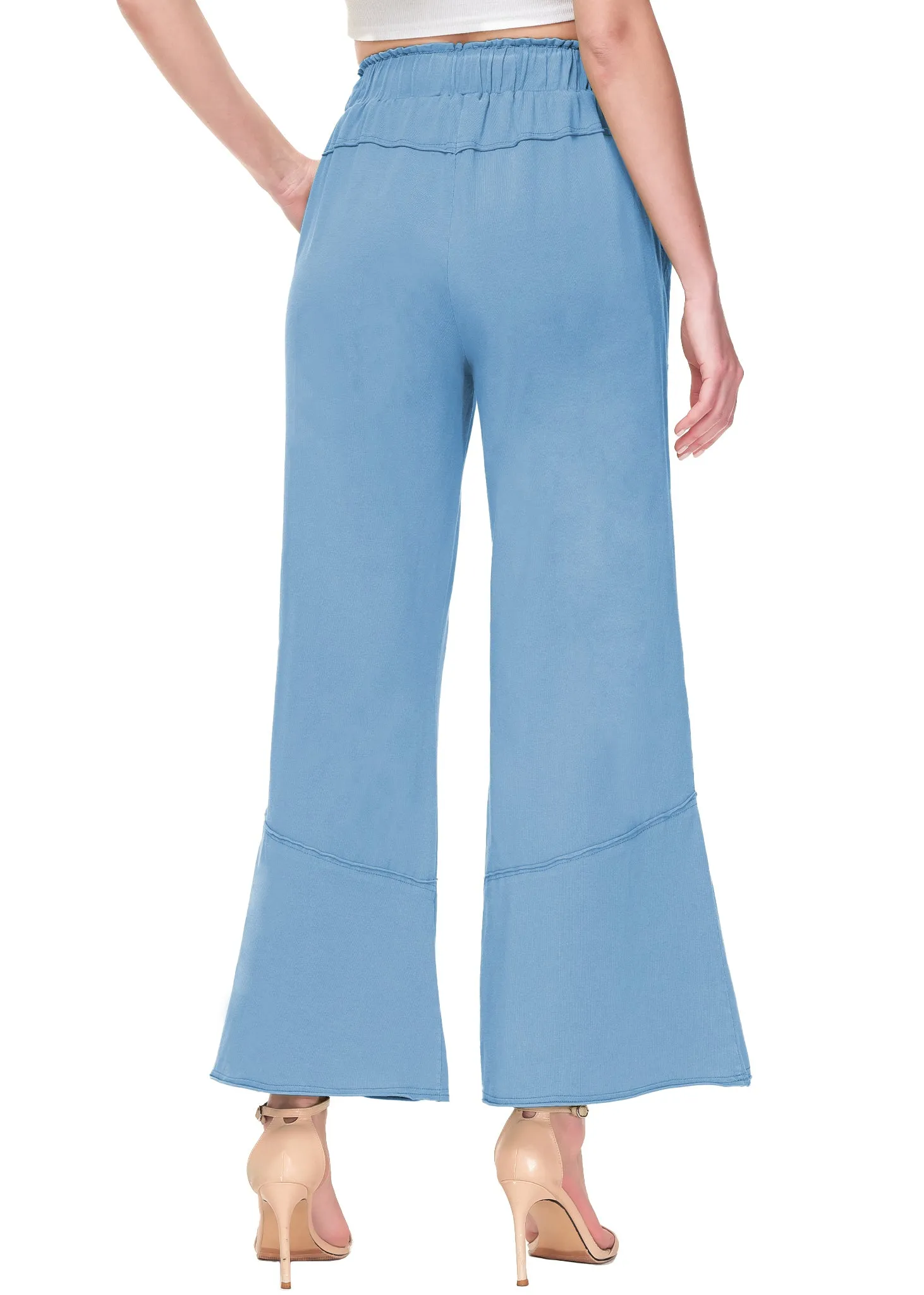 Anna-Kaci Womens High Waist Drawstring Wide Leg Long Pants Casual Loose Soft Ladies Pants with Pockets