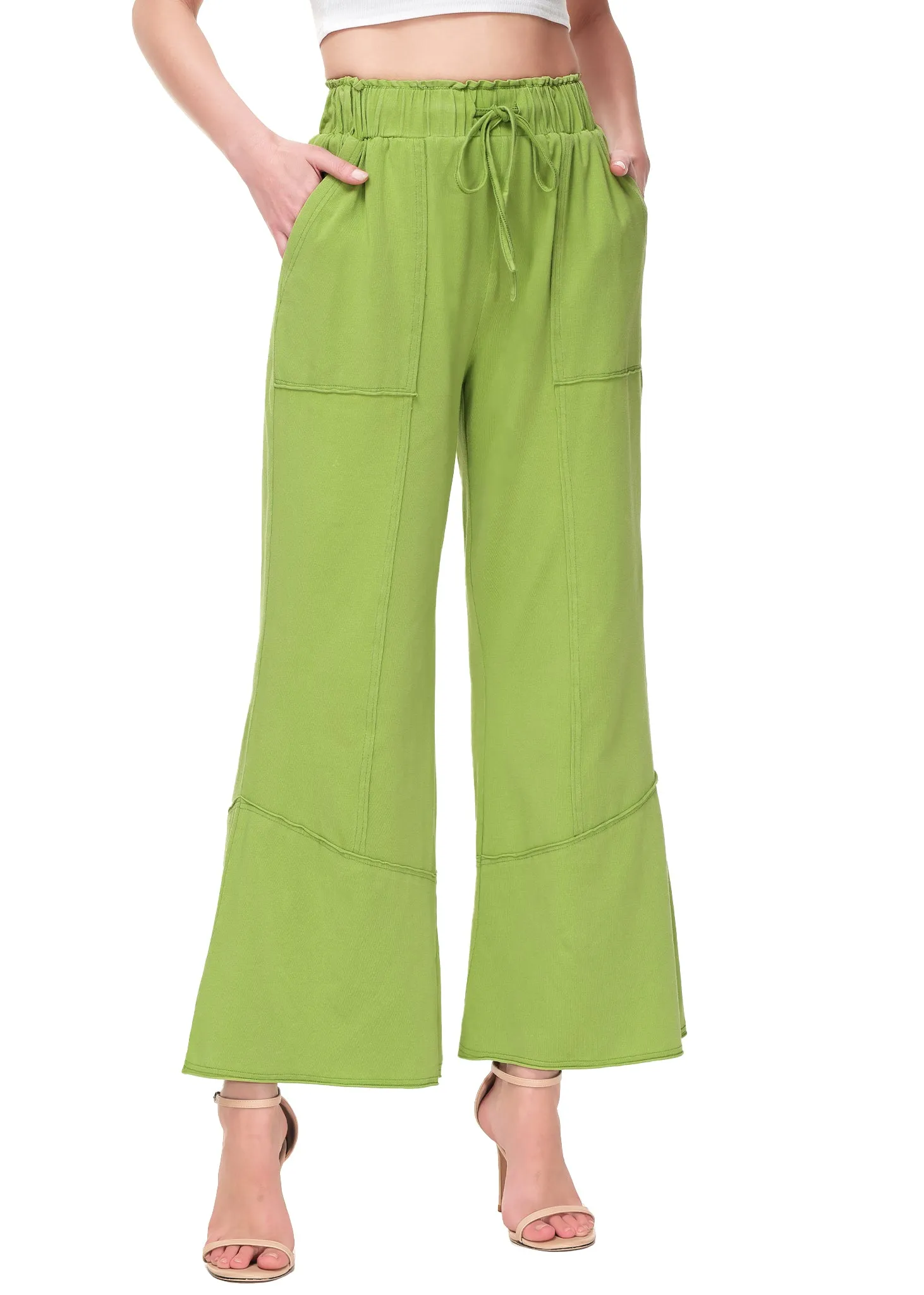 Anna-Kaci Womens High Waist Drawstring Wide Leg Long Pants Casual Loose Soft Ladies Pants with Pockets