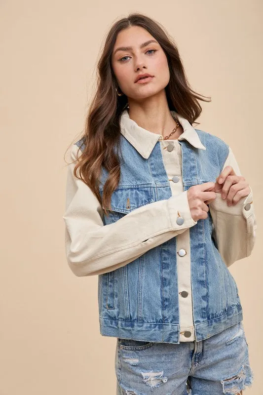 Annie Wear Collared Neck Double Placket Denim Jacket