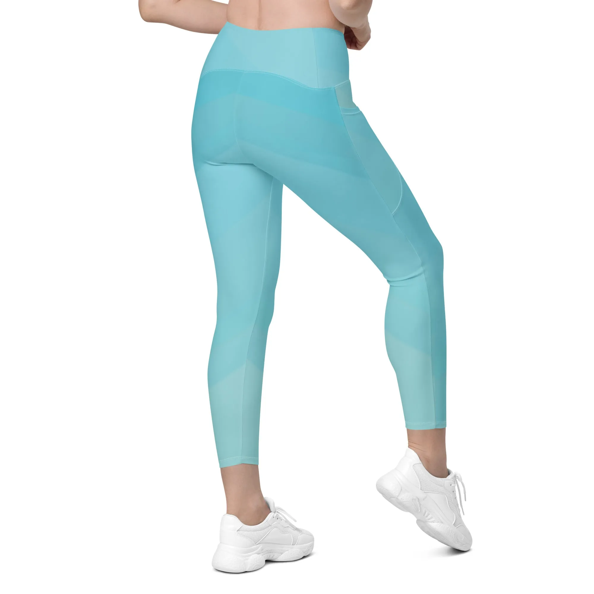 Aqua Geo Print Crossover Leggings with Pockets - Pretty & Functional Style, lioness-love