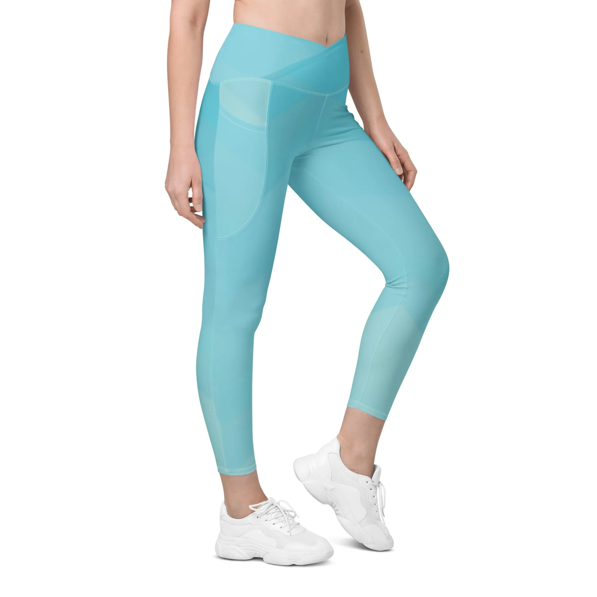 Aqua Geo Print Crossover Leggings with Pockets - Pretty & Functional Style, lioness-love