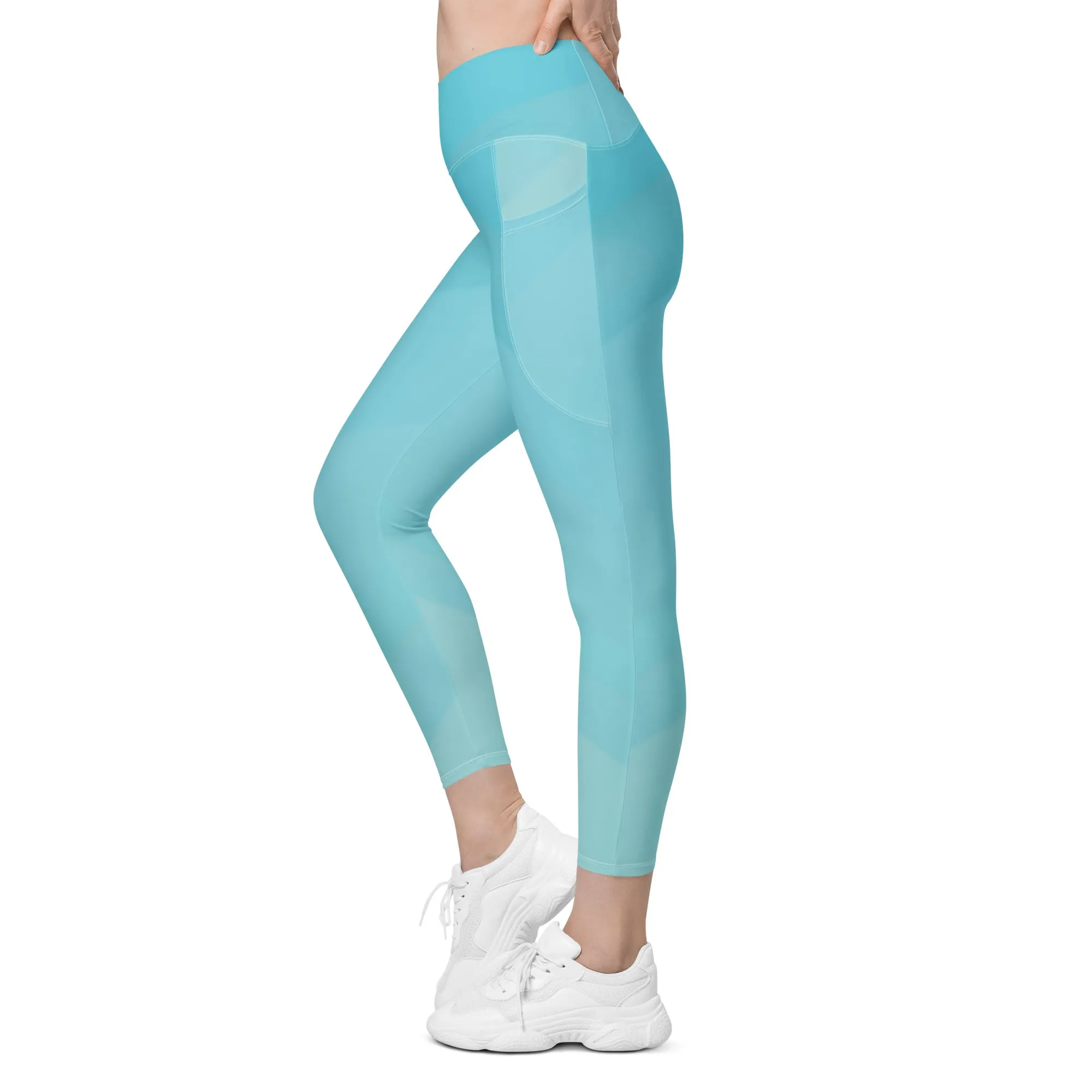 Aqua Geo Print Crossover Leggings with Pockets - Pretty & Functional Style, lioness-love