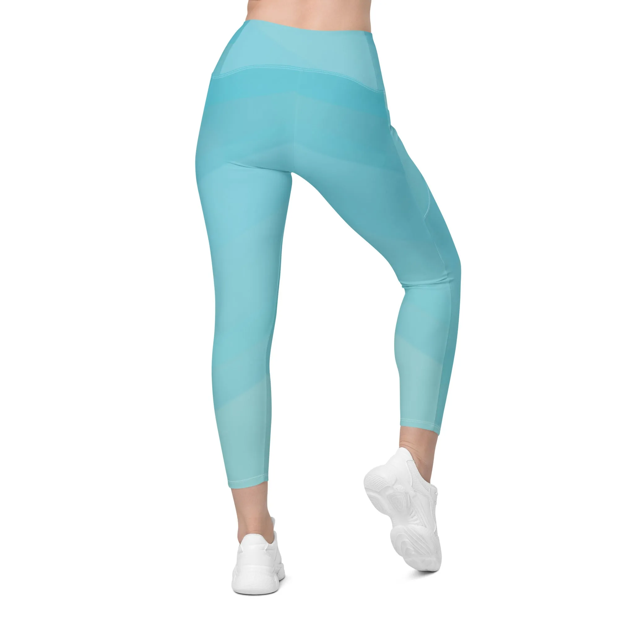 Aqua Geo Print Crossover Leggings with Pockets - Pretty & Functional Style, lioness-love