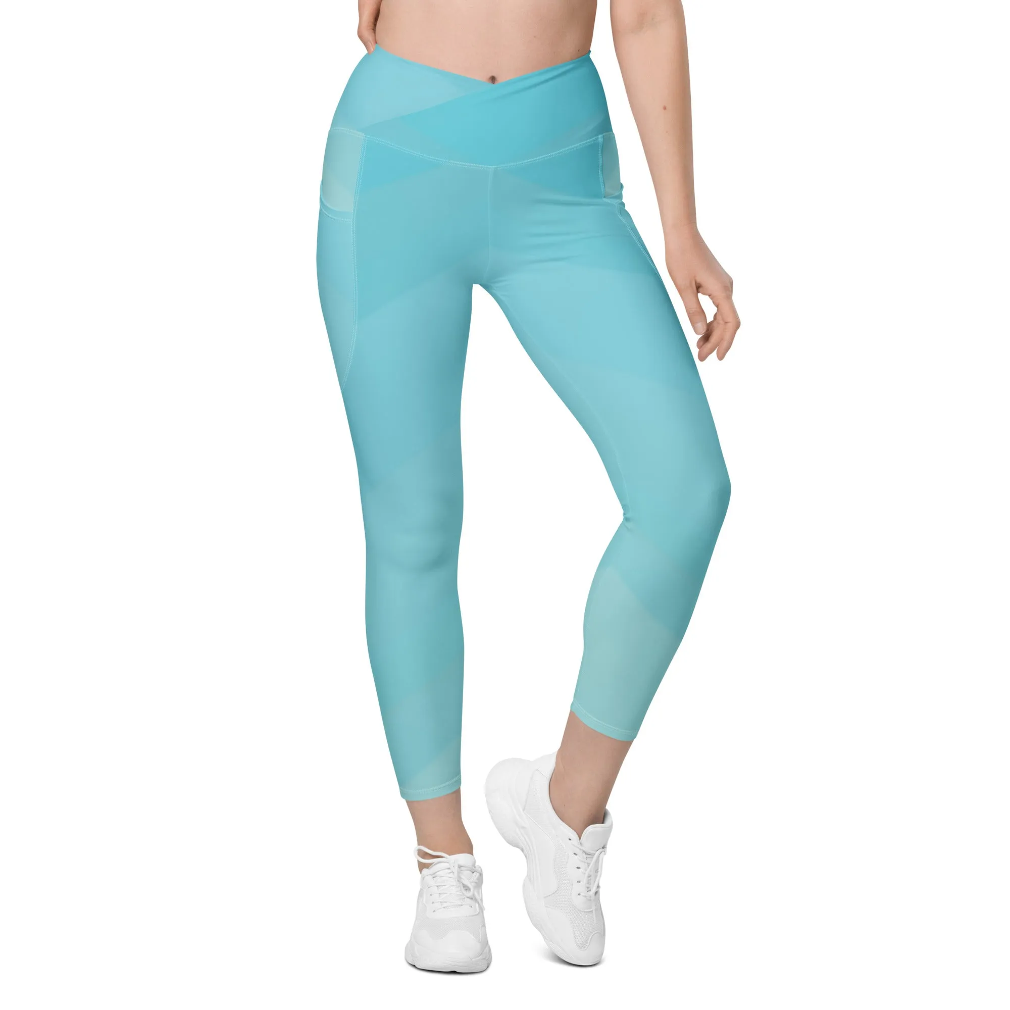 Aqua Geo Print Crossover Leggings with Pockets - Pretty & Functional Style, lioness-love