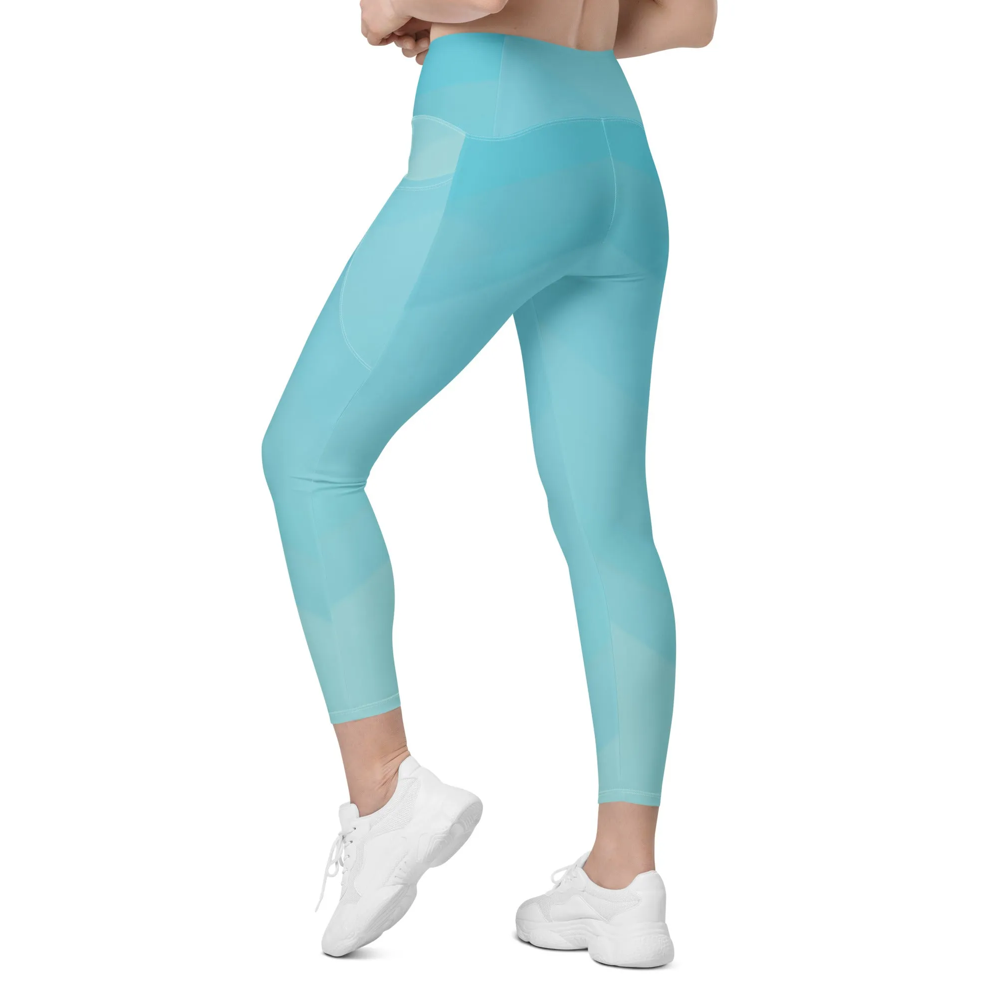 Aqua Geo Print Crossover Leggings with Pockets - Pretty & Functional Style, lioness-love