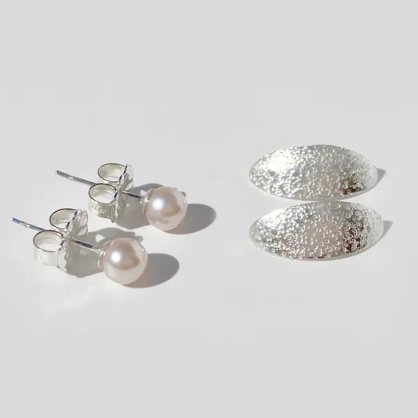 Argentium Silver Earring Set - Earring Jackets with Pearl Studs (wear 3 ways)