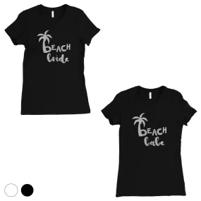 Beach Bride Babe Palm Tree-SILVER Womens T-Shirt Chic Modern Nice