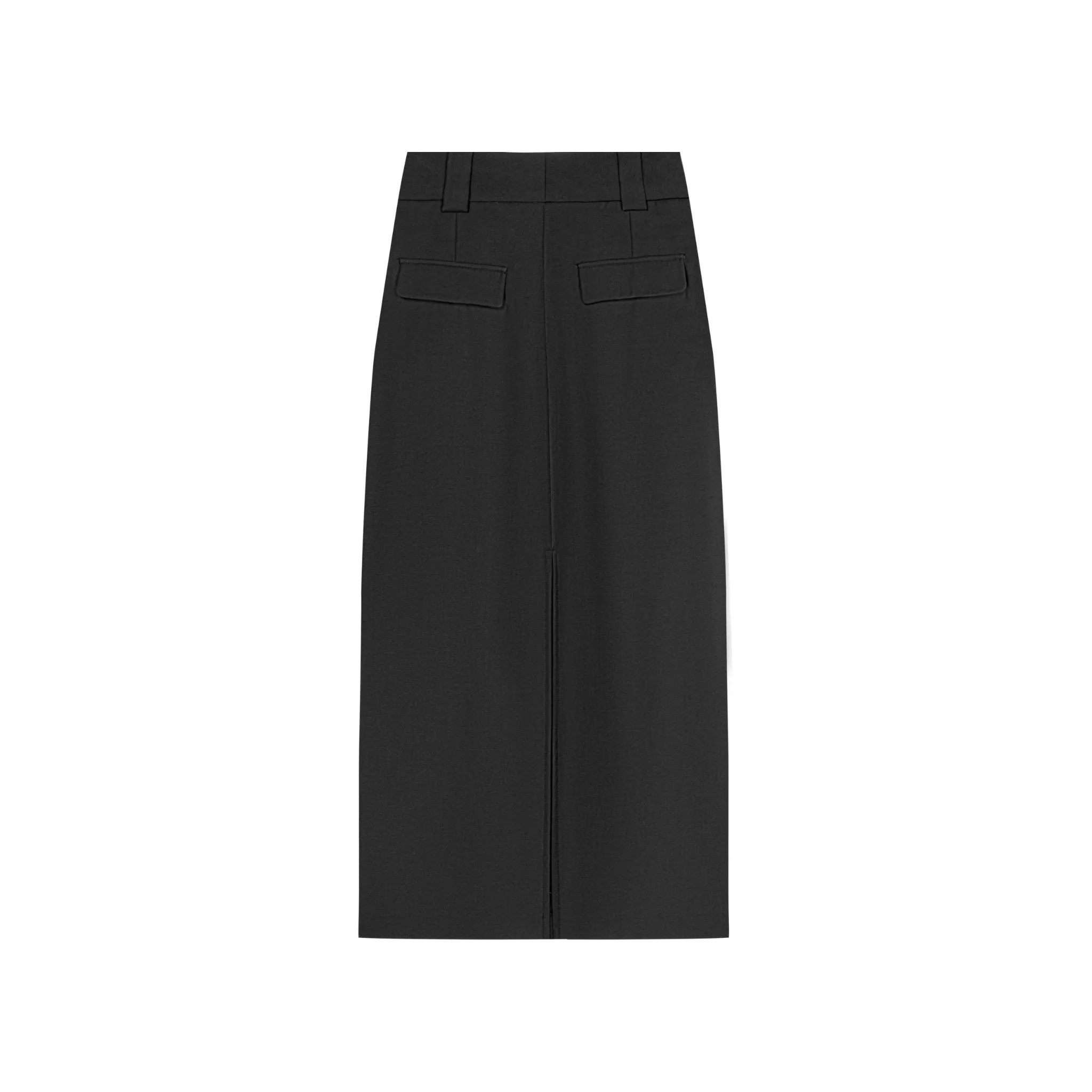 Black Custom Metal Clip Side-Slit Mid-Length Skirt