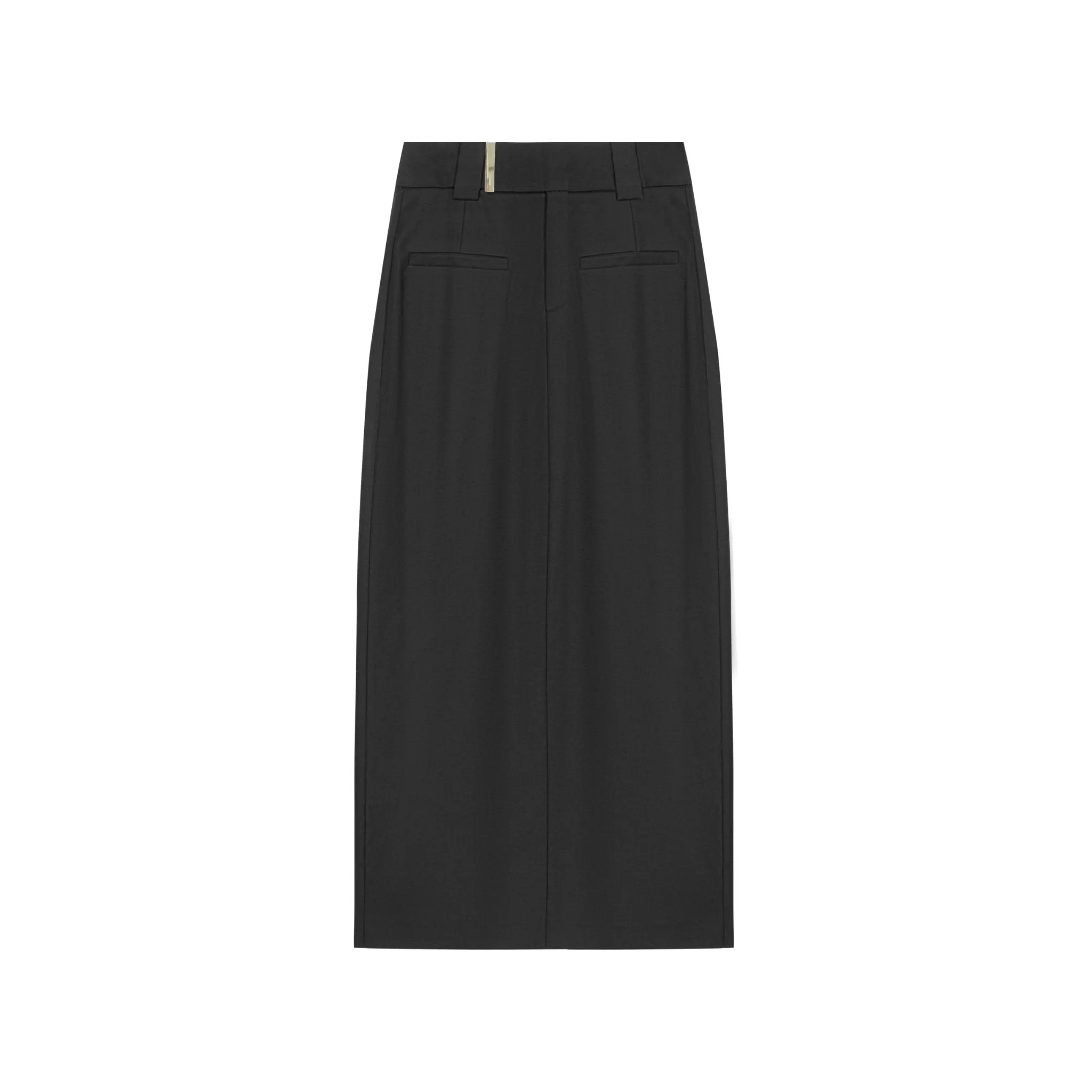 Black Custom Metal Clip Side-Slit Mid-Length Skirt