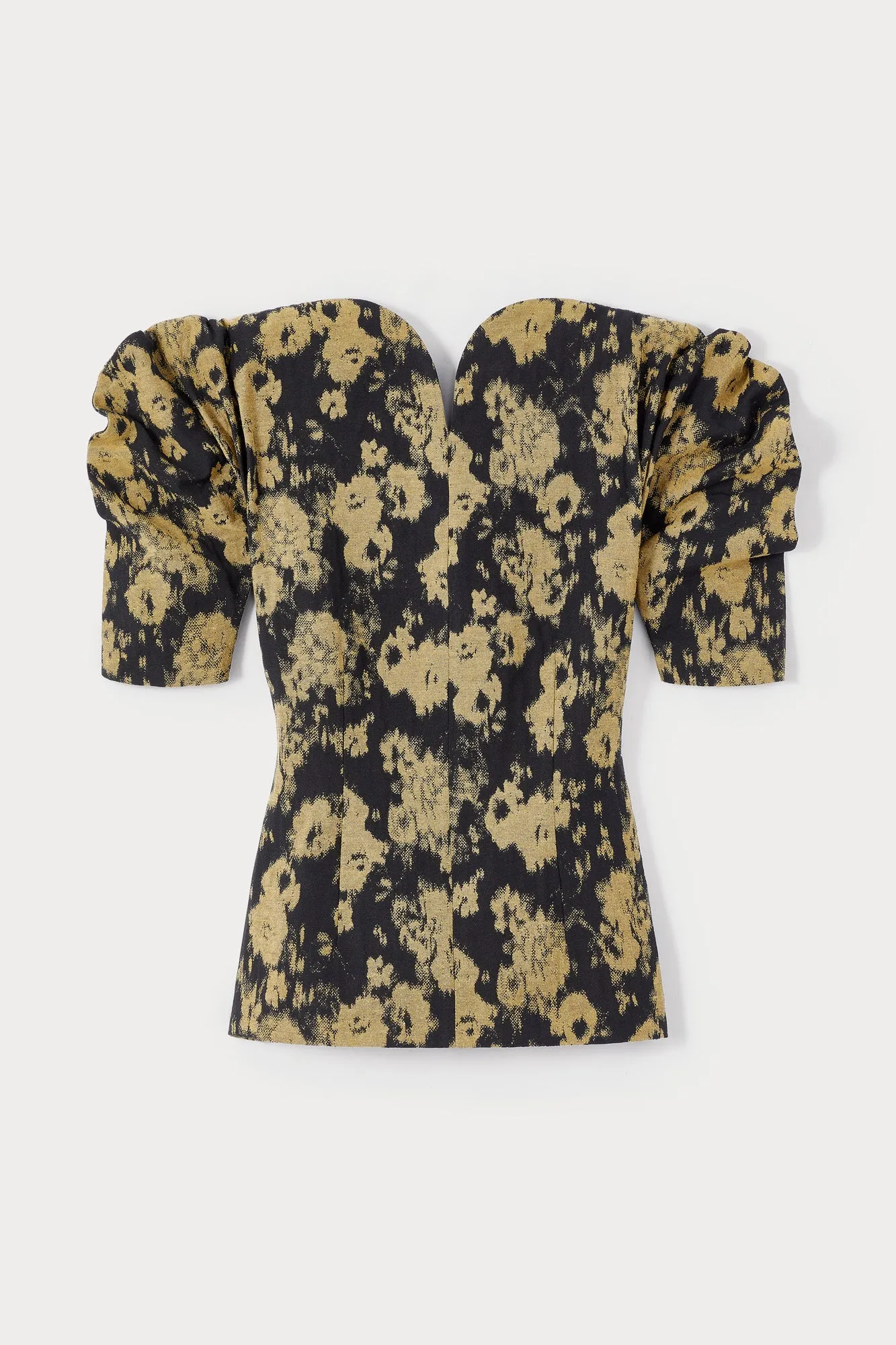 BLURRY BLACK & OCHRE Top with Puff Sleeves