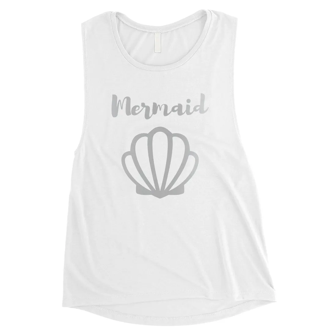 Bride Mermaid Seashell-SILVER Womens Muscle Tank Top Modern Chic