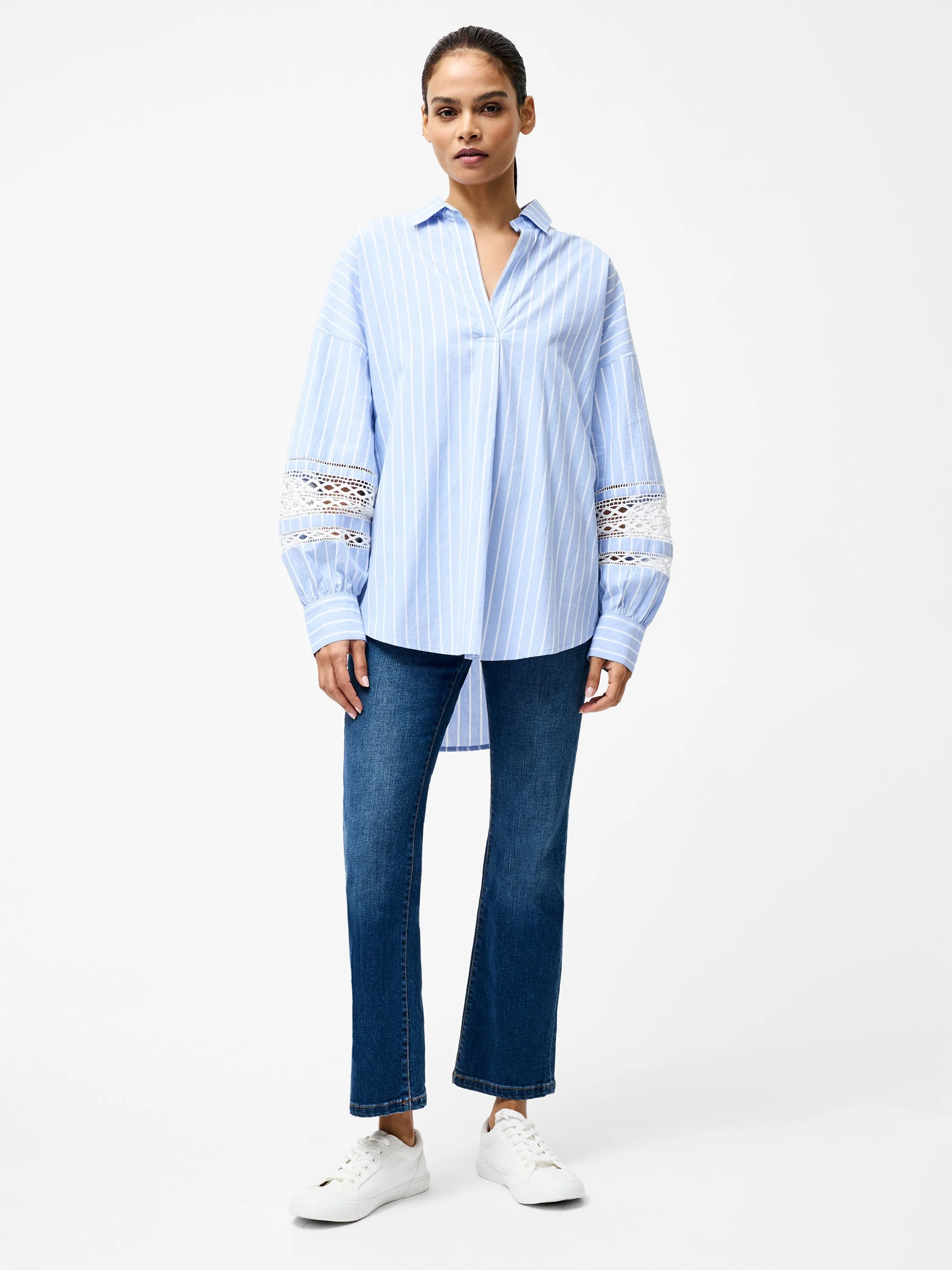 Cambria Cotton Stripe Embroidered Popover Shirt