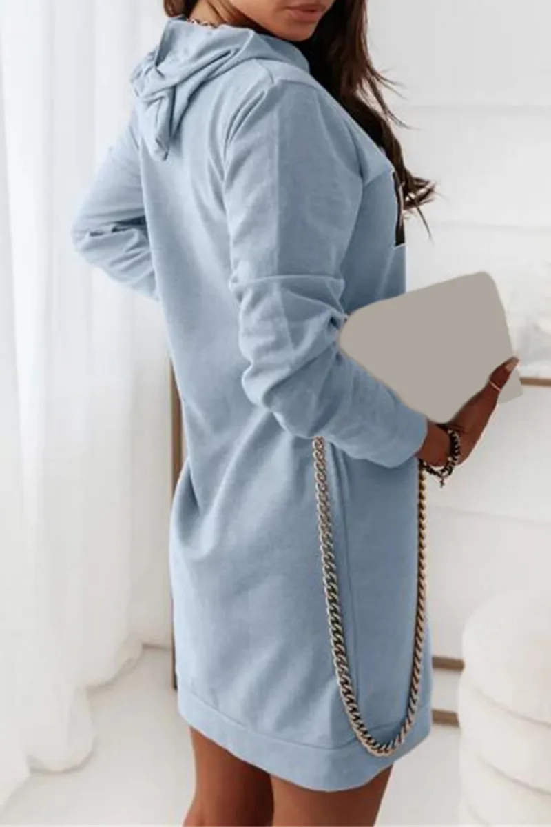 Casual & Stylish Letter Draw String Hooded Collar Dresses