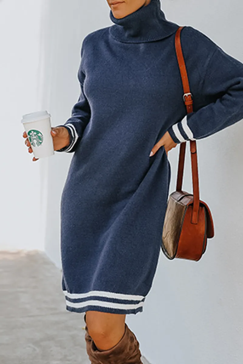 Casual & Stylish Striped Basic Turtleneck Dresses