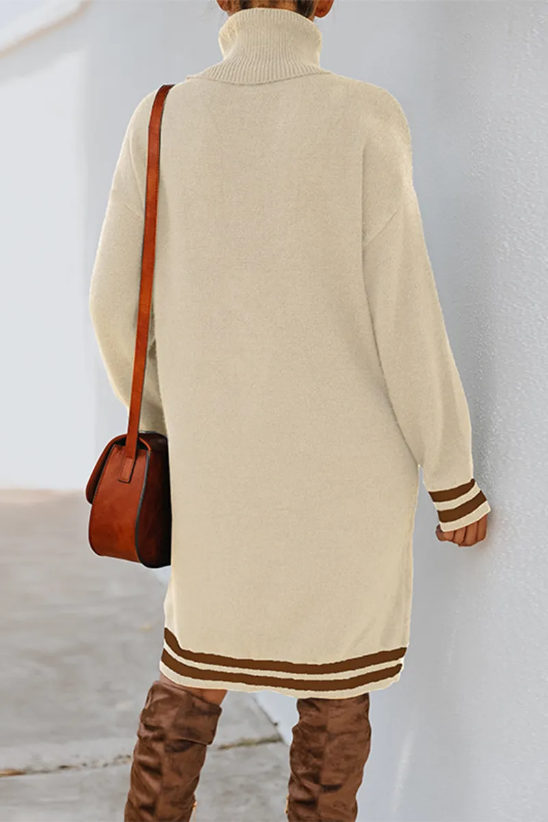 Casual & Stylish Striped Basic Turtleneck Dresses