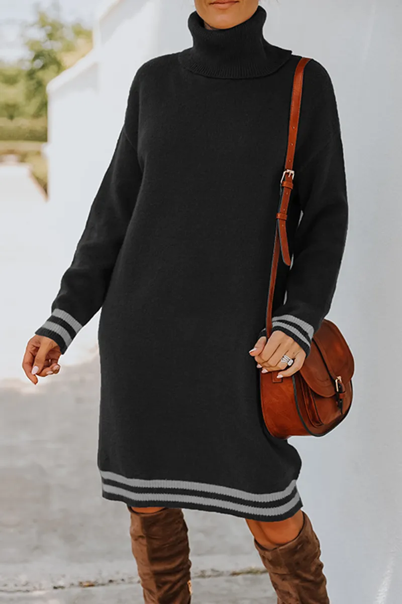 Casual & Stylish Striped Basic Turtleneck Dresses