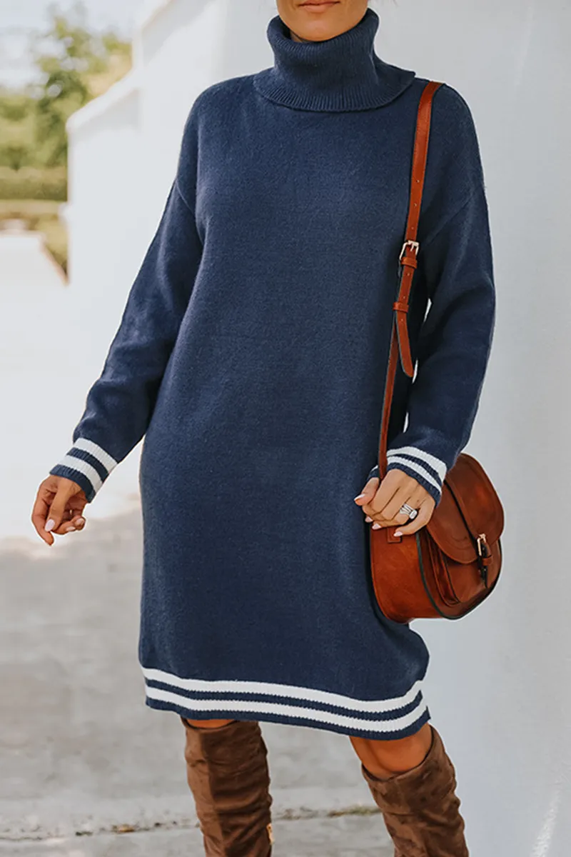 Casual & Stylish Striped Basic Turtleneck Dresses