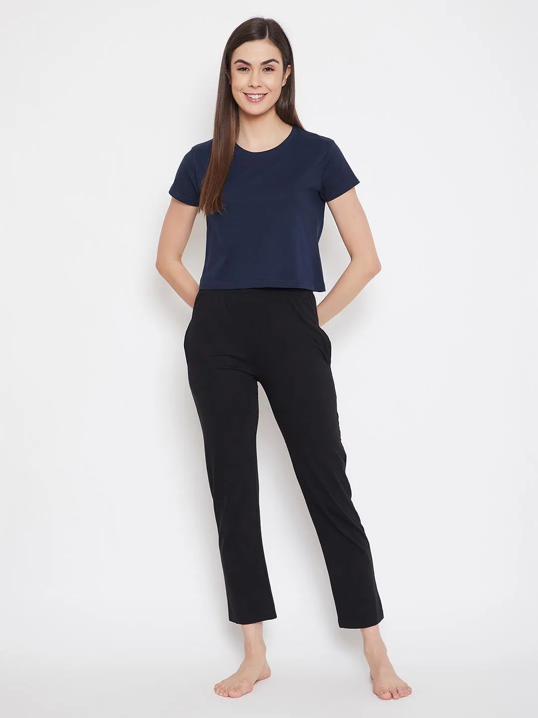 Chic Basic Cropped Sleep Tee In Navy