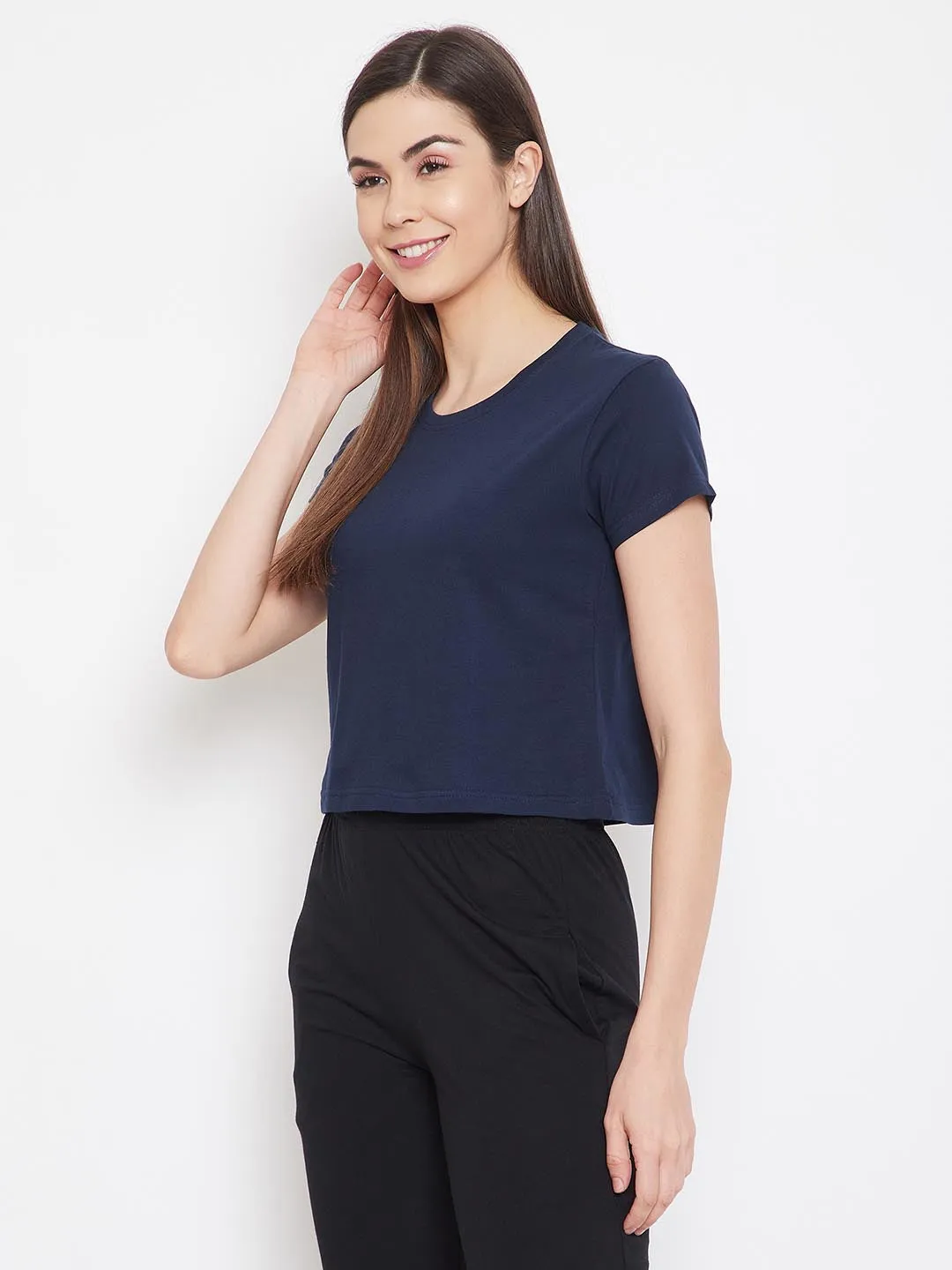 Chic Basic Cropped Sleep Tee In Navy