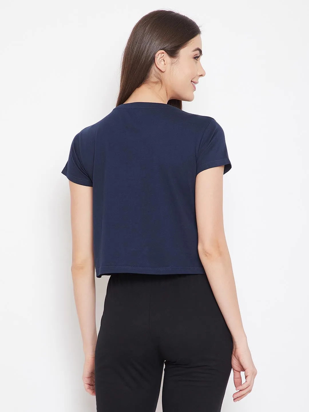 Chic Basic Cropped Sleep Tee In Navy