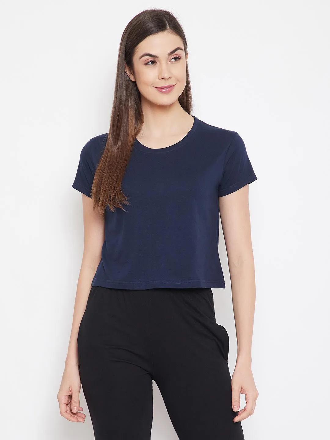 Chic Basic Cropped Sleep Tee In Navy