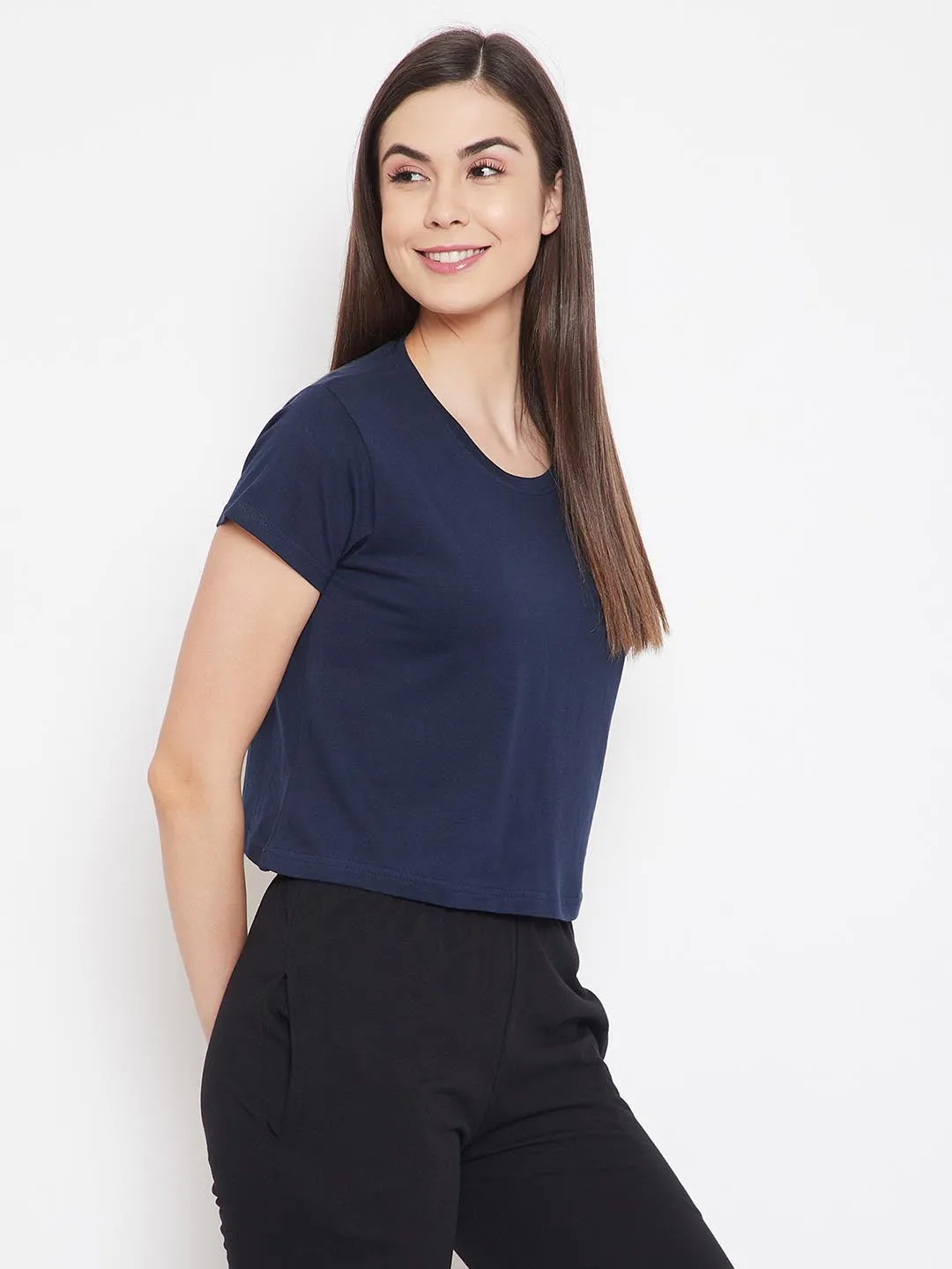 Chic Basic Cropped Sleep Tee In Navy