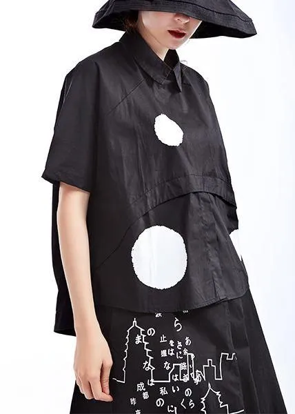 Chic Black Dot Short Sleeve Cotton Shirts