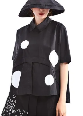 Chic Black Dot Short Sleeve Cotton Shirts