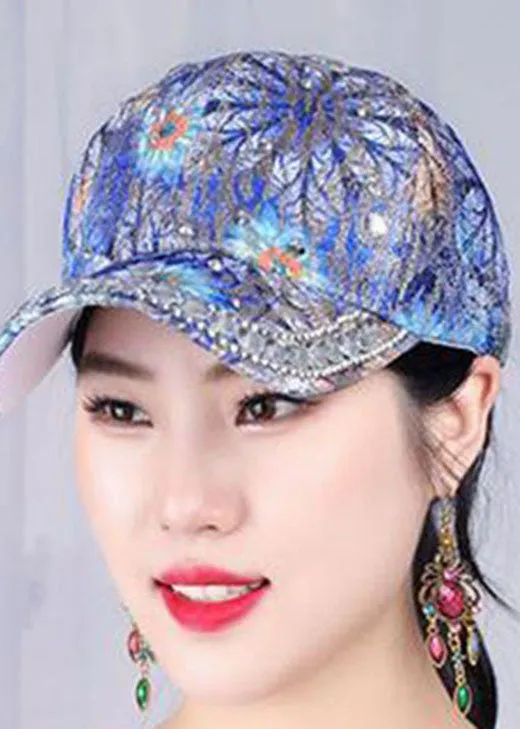 Chic Blue Zircon Print Patchwork Cotton Baseball Cap Hat LC0554