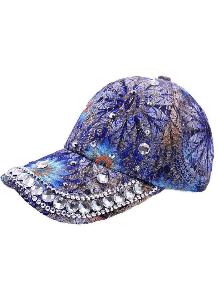 Chic Blue Zircon Print Patchwork Cotton Baseball Cap Hat LC0554