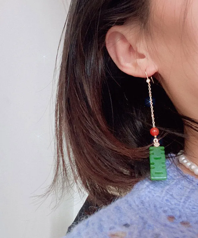 Chic Dry Green Agate Sterling Silver Tassel Drop Earrings LY2022