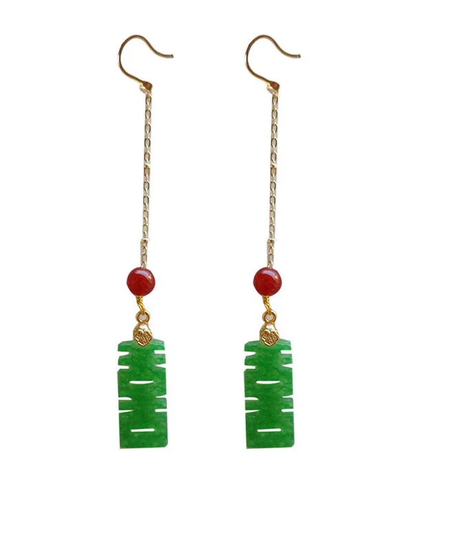 Chic Dry Green Agate Sterling Silver Tassel Drop Earrings LY2022