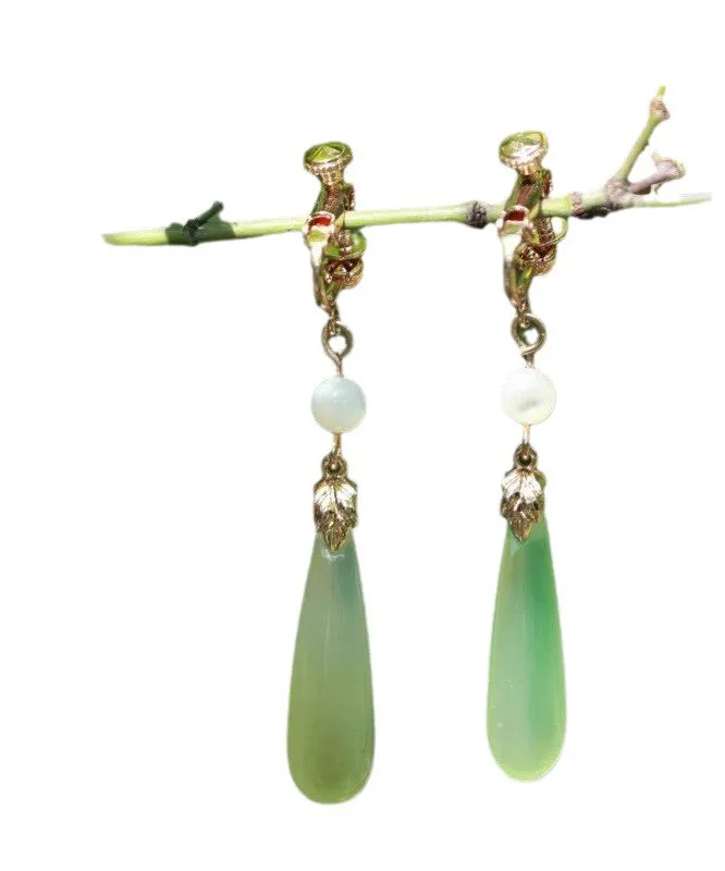 Chic Green Sterling Silver Alloy Pearl Drop Earrings AC1070