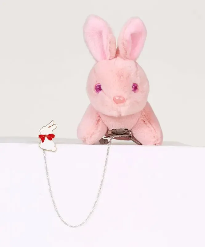 Chic Pink Alloy Chain Plush Rabbit Brooches ML1262