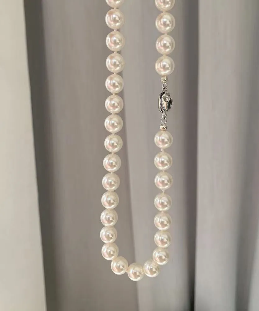 Chic White Sterling Silver Pearl Gratuated Bead Necklac Two Piece Set DF1021