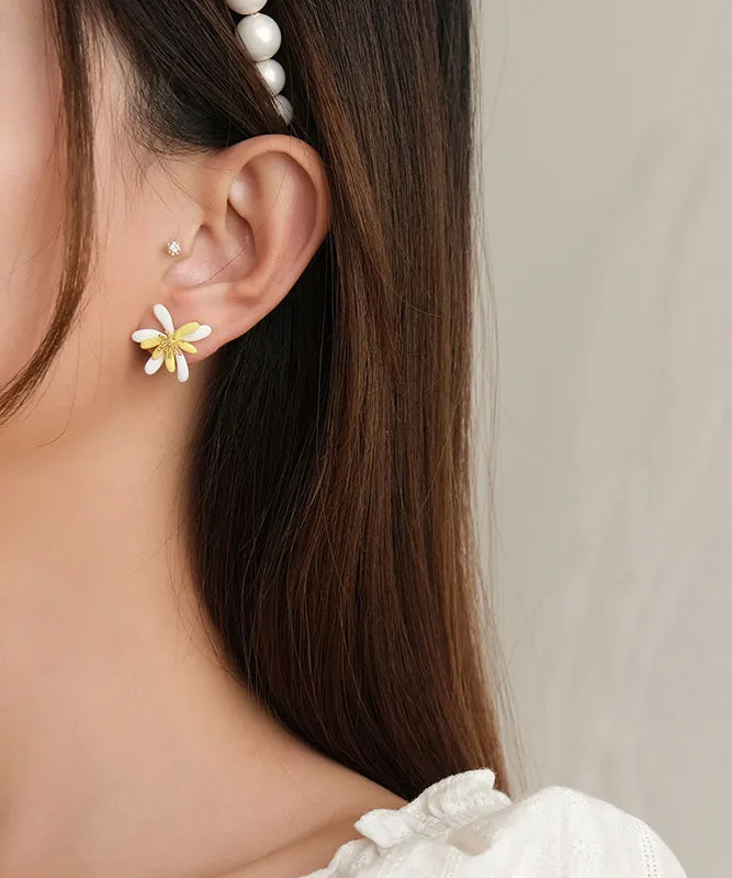 Chic Yellow White Floral Acrylic Stud Earrings FA339