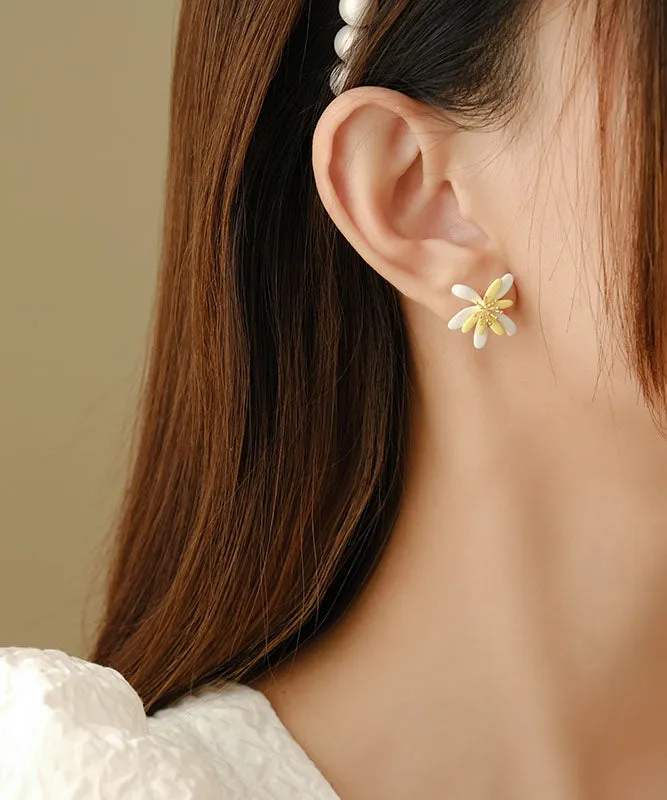 Chic Yellow White Floral Acrylic Stud Earrings FA339