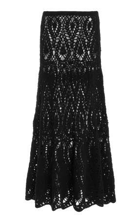 Cleo Crochet Maxi Skirt in Black Wool Cashmere