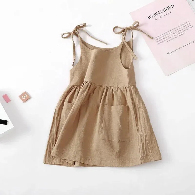 Cotton Summer Dress with Pockets: Stylish A-Line for Little Girls