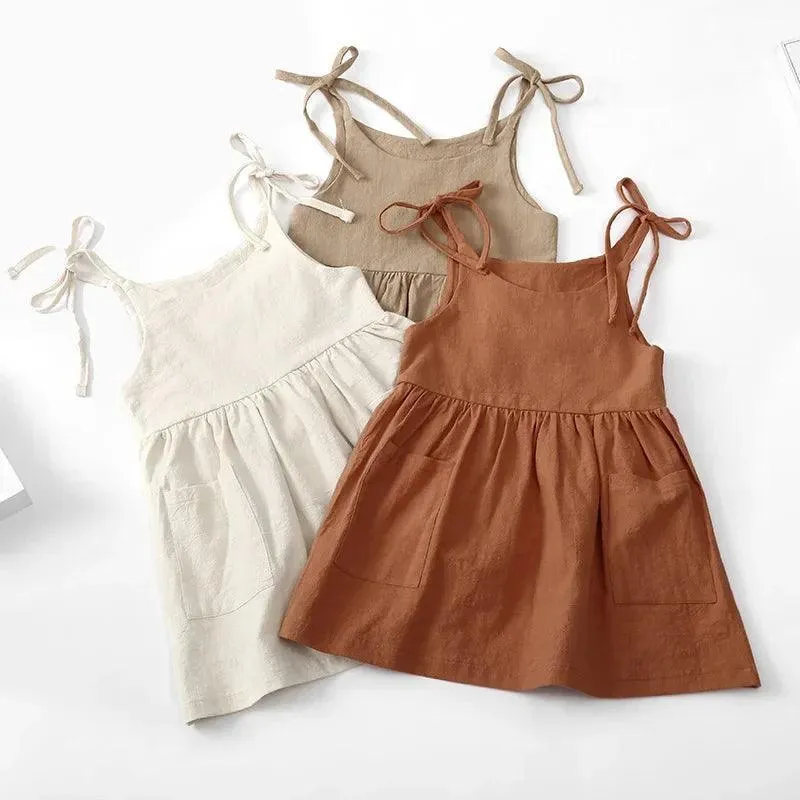 Cotton Summer Dress with Pockets: Stylish A-Line for Little Girls