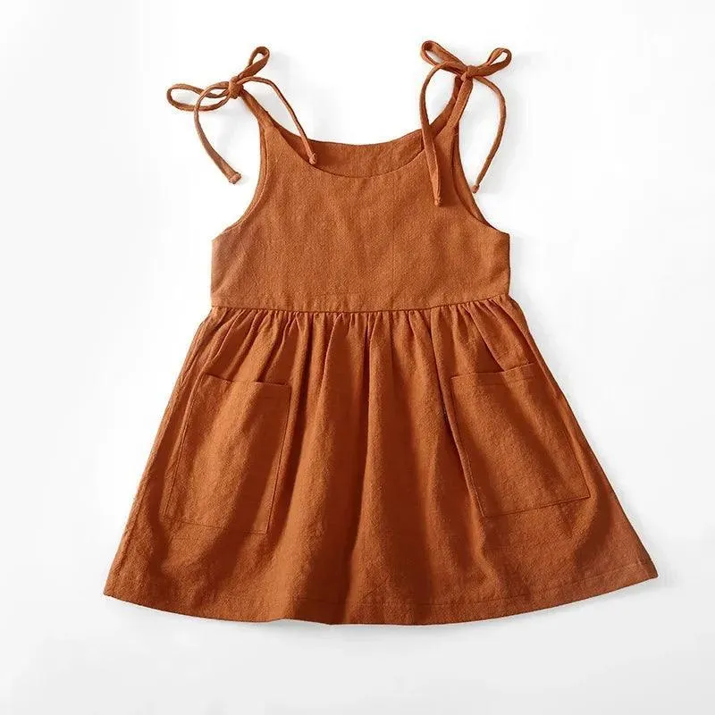 Cotton Summer Dress with Pockets: Stylish A-Line for Little Girls