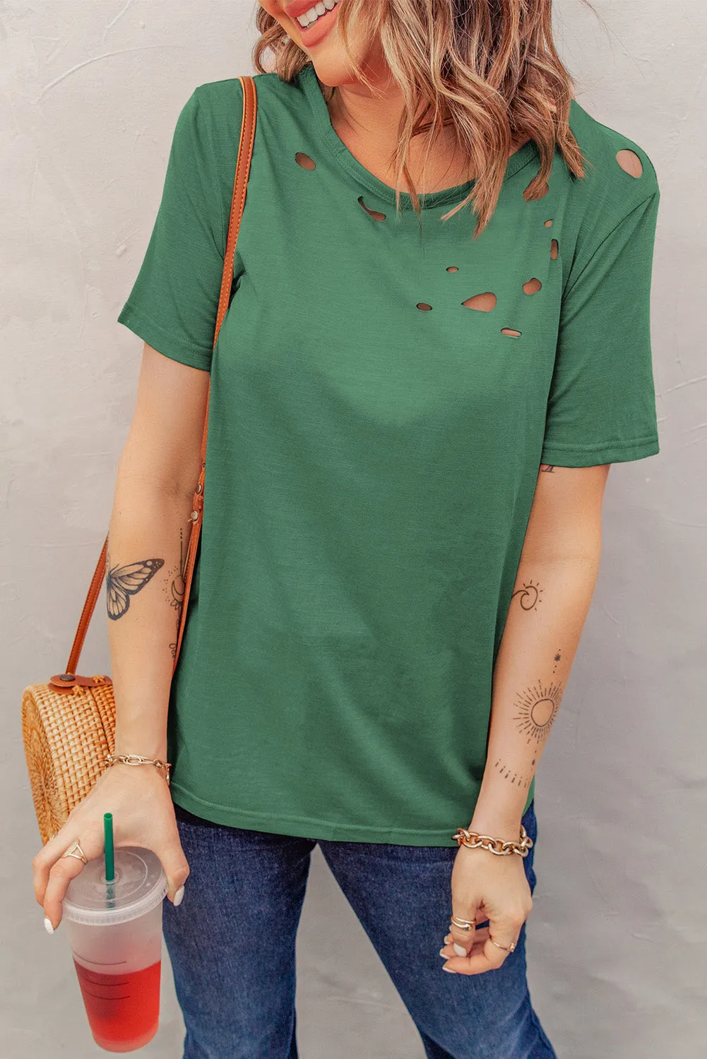 Distressed Short Sleeve Crewneck T-Shirt