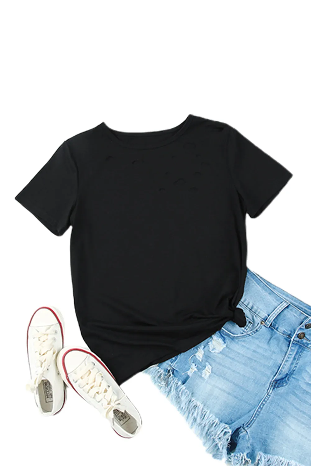 Distressed Short Sleeve Crewneck T-Shirt