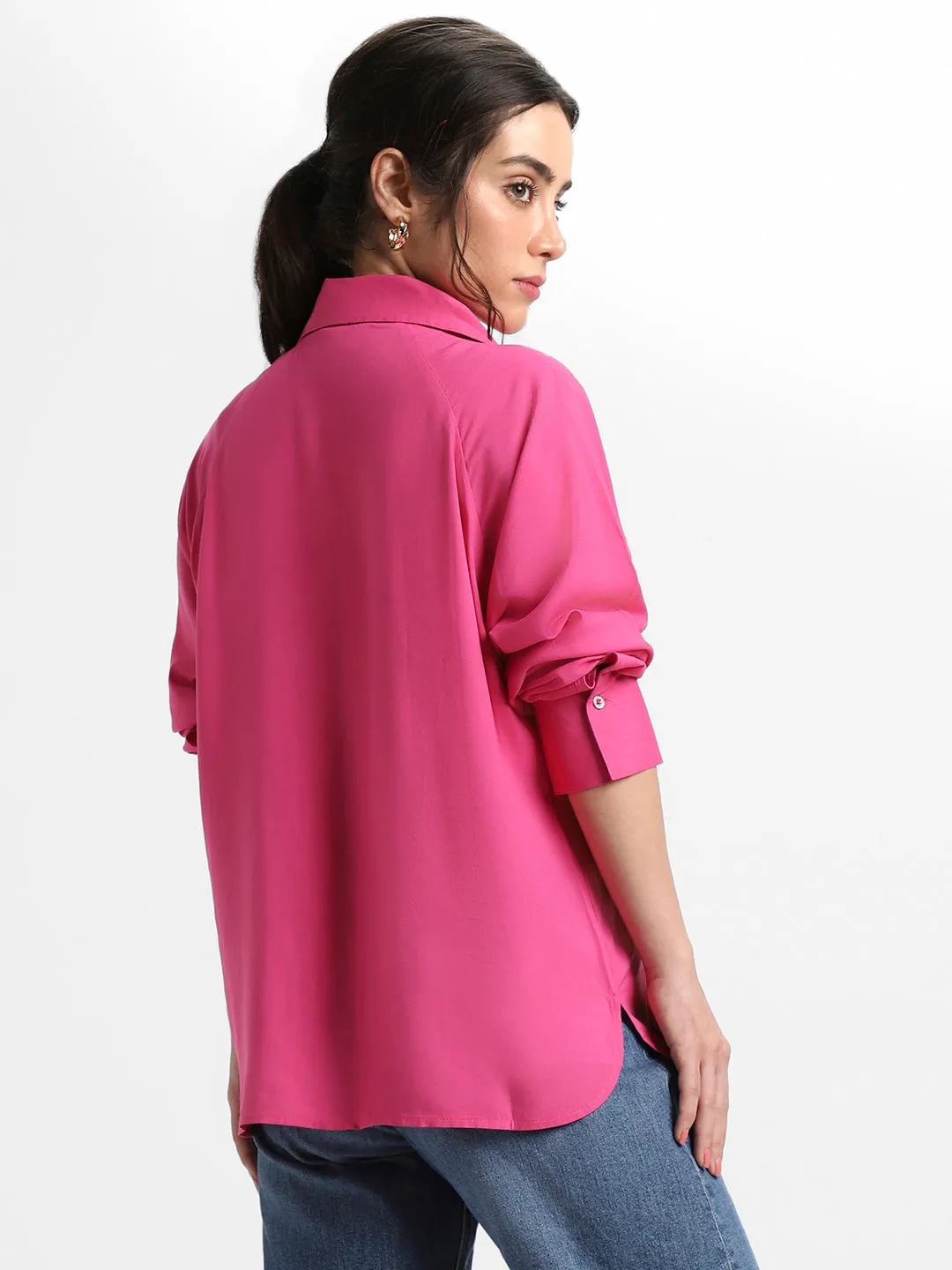 DL Woman Shirt Collar Relaxed Fit Solid Pink Shirt