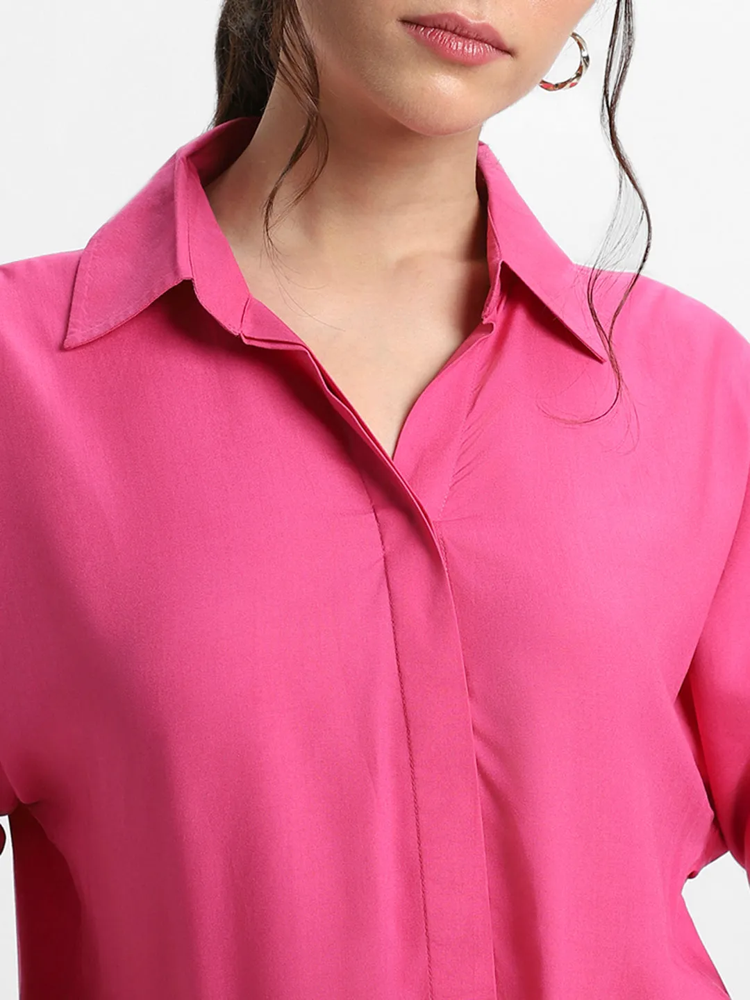 DL Woman Shirt Collar Relaxed Fit Solid Pink Shirt