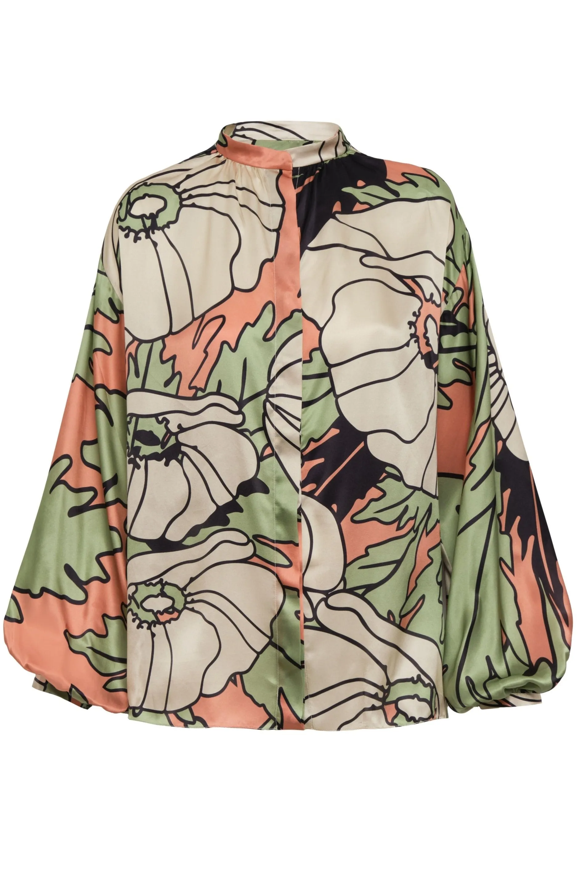 Don Simon Satin Silk Blouse / Sage Gladiolos Garden