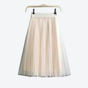 Elegant Pleated Tulle Midi Skirts